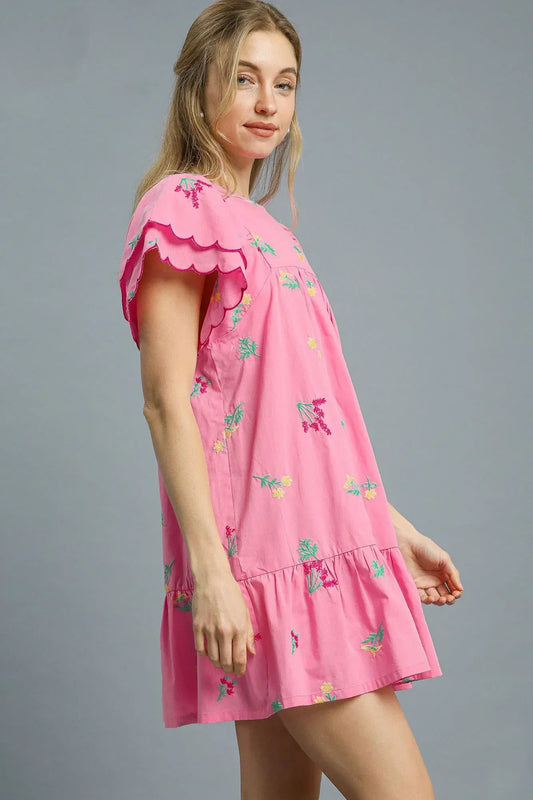 Embroidered Short Sleeve Mini Dress - Eva's Edition