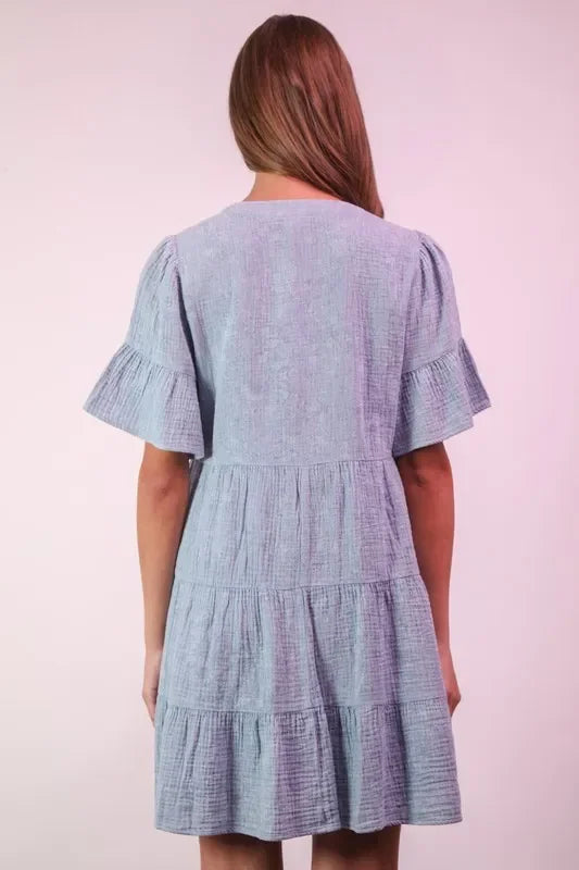 Mineral Washed Baby Bell Sleeve Woven Mini Dress - Eva's Edition