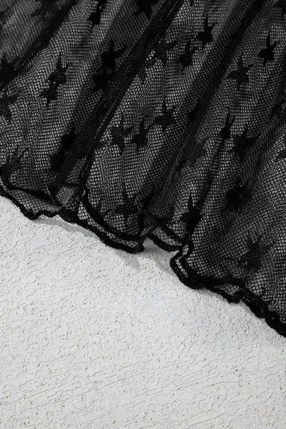 Star Round Neck Long Sleeve Sheer Blouse - Eva's Edition