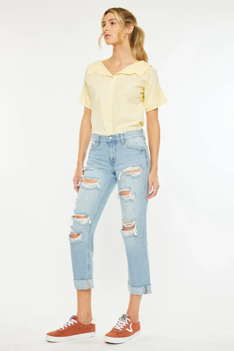 Mid Rise Distressed Boyfriend Jeans - Eva's Edition