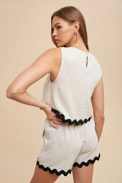 Ric Rac Trim Detailed Top & Shorts Set - Eva's Edition