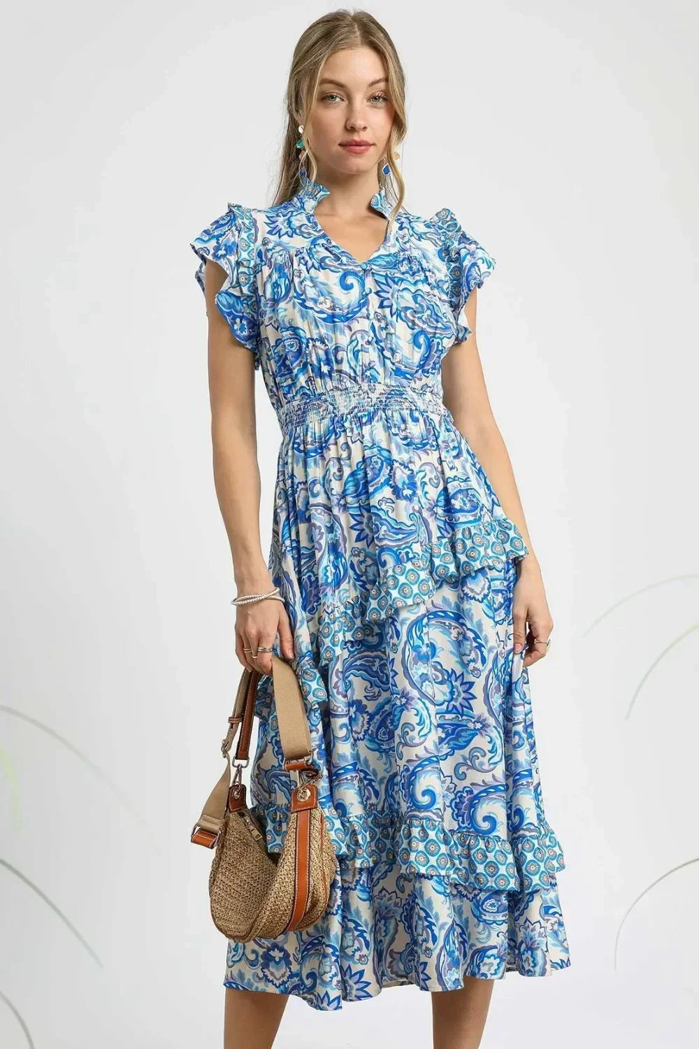 Print Ruffle Sleeve Midi Dress - Eva's Edition