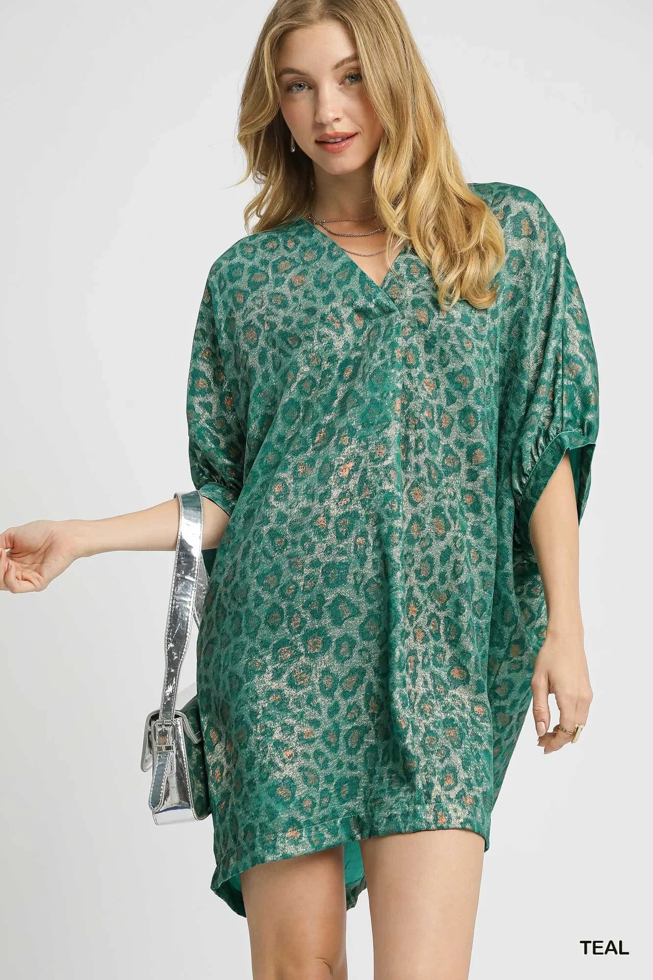 Metallic Leopard Print V-Neck Kimono Dress - Eva's Edition
