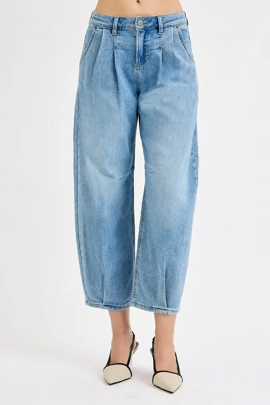 Mid Rise Fit Crop Wide Volume Leg Jeans Plus Size - Eva's Edition