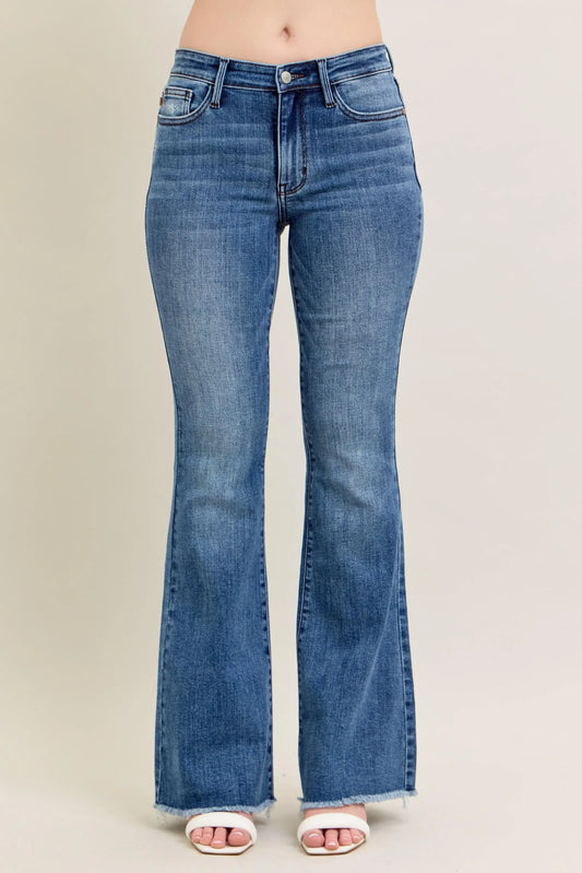 Vintage Wash Flare Jeans With Destroyed & Fray Hem - Eva's Edition