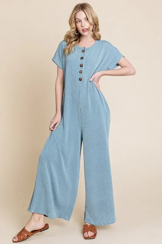 Rib Knit Jumpsuit with Button Detail - Eva's Edition
