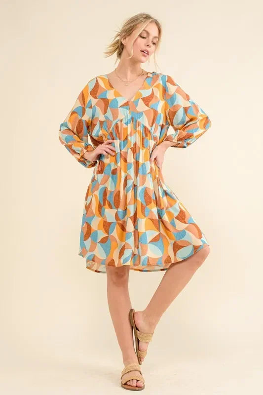 Printed Open Back Puff Sleeve Casual Dress - Eva's Edition
