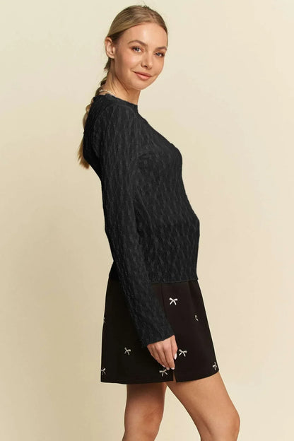 Long Sleeve Sheer Small Embroidered Bows Lace Top - Eva's Edition