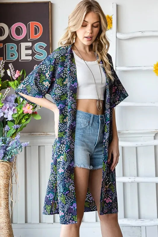 Floral Open Front Cardigan Plus Size - Eva's Edition