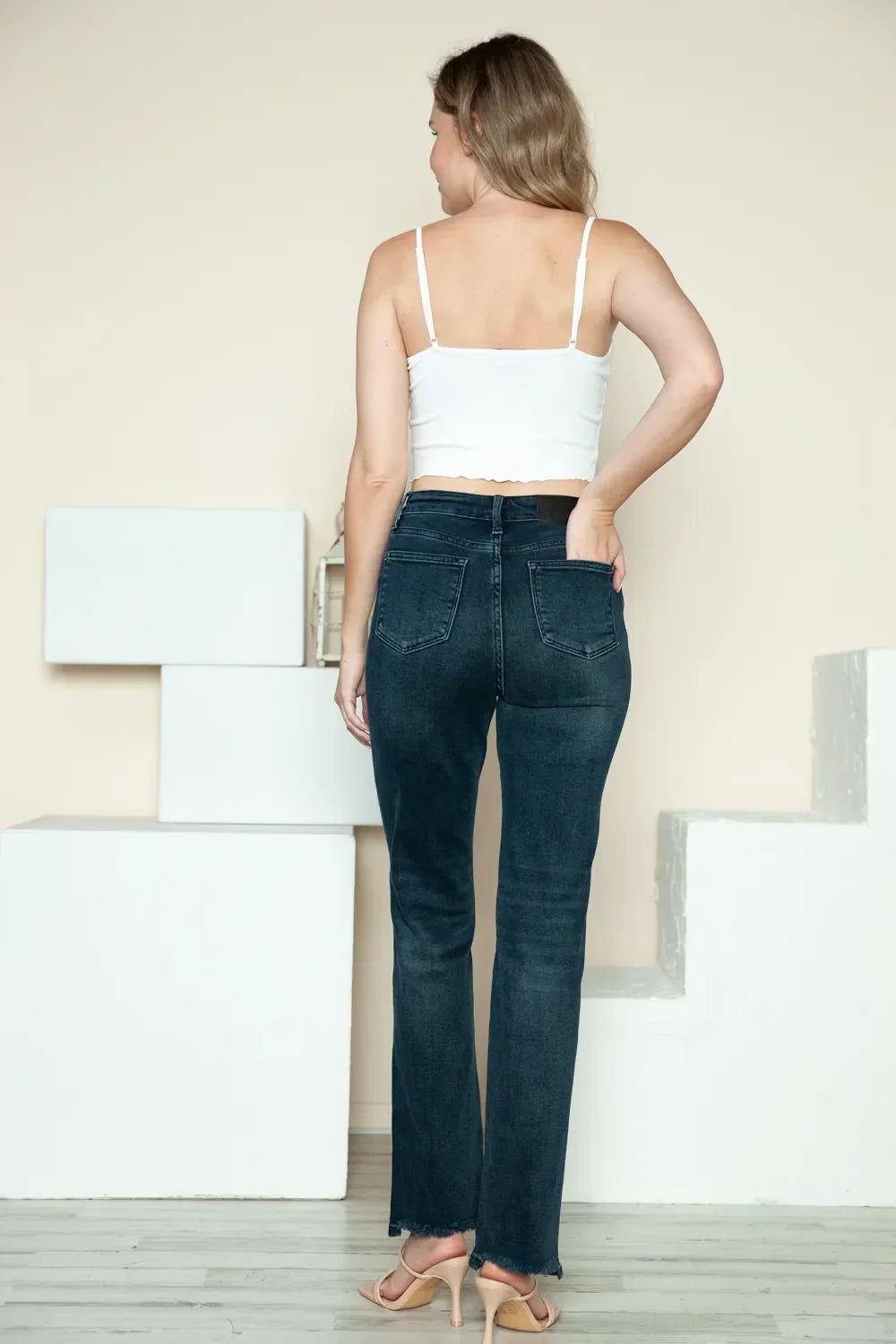 Button Fly Hem Destroy Straight Jeans - Eva's Edition