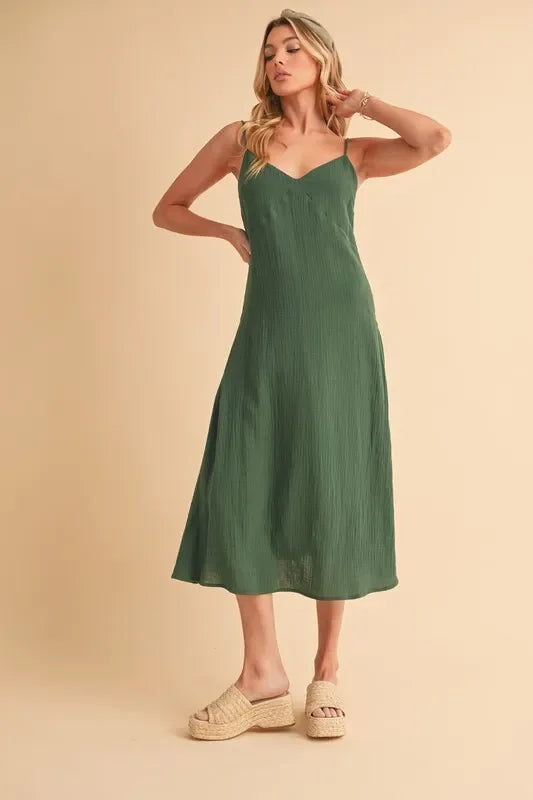 Side Button Midi Cami Dress - Eva's Edition