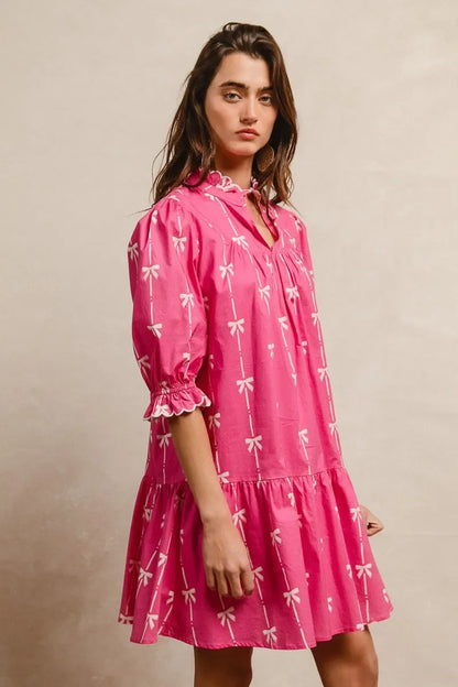Ribbon Patterns Short Sleeve Dress - Eva's Edition