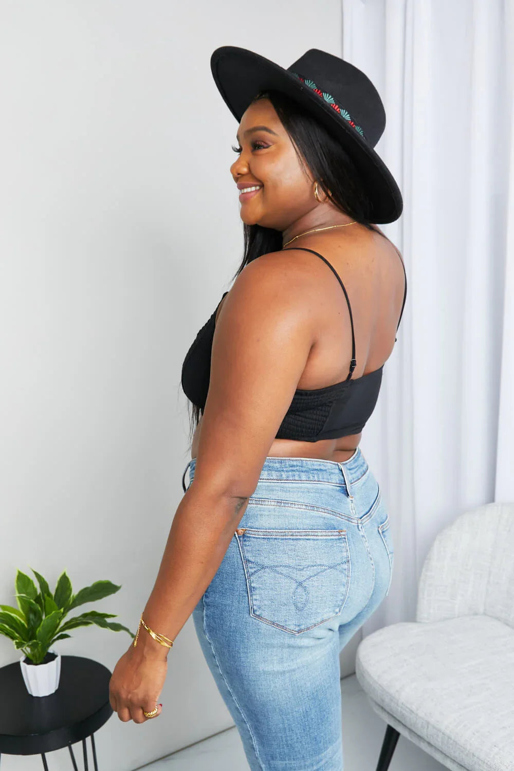 Textured Spaghetti Strap Bralette in Black - Eva's Edition