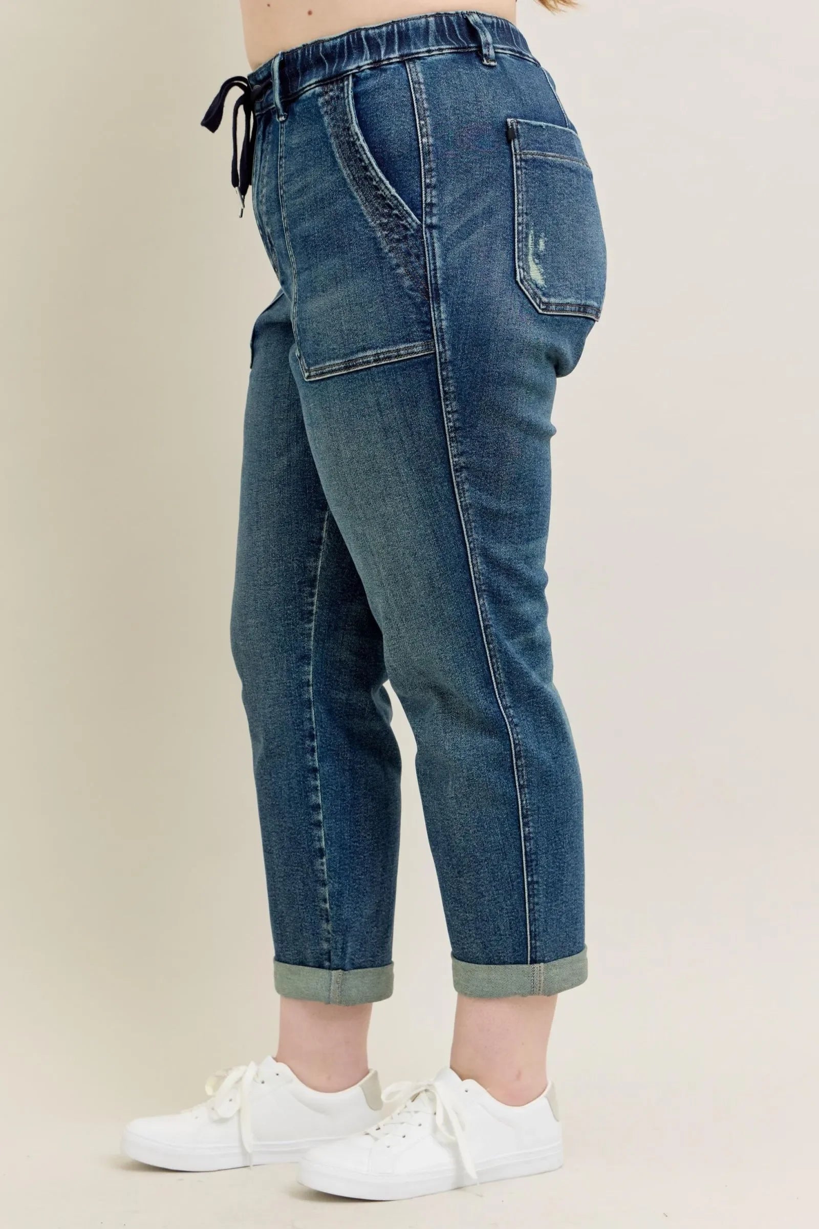 Vintage Wash Jeans w/ Drawstring Plus Size - Eva's Edition
