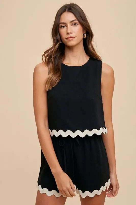 Ric Rac Trim Detailed Top & Shorts Set - Eva's Edition