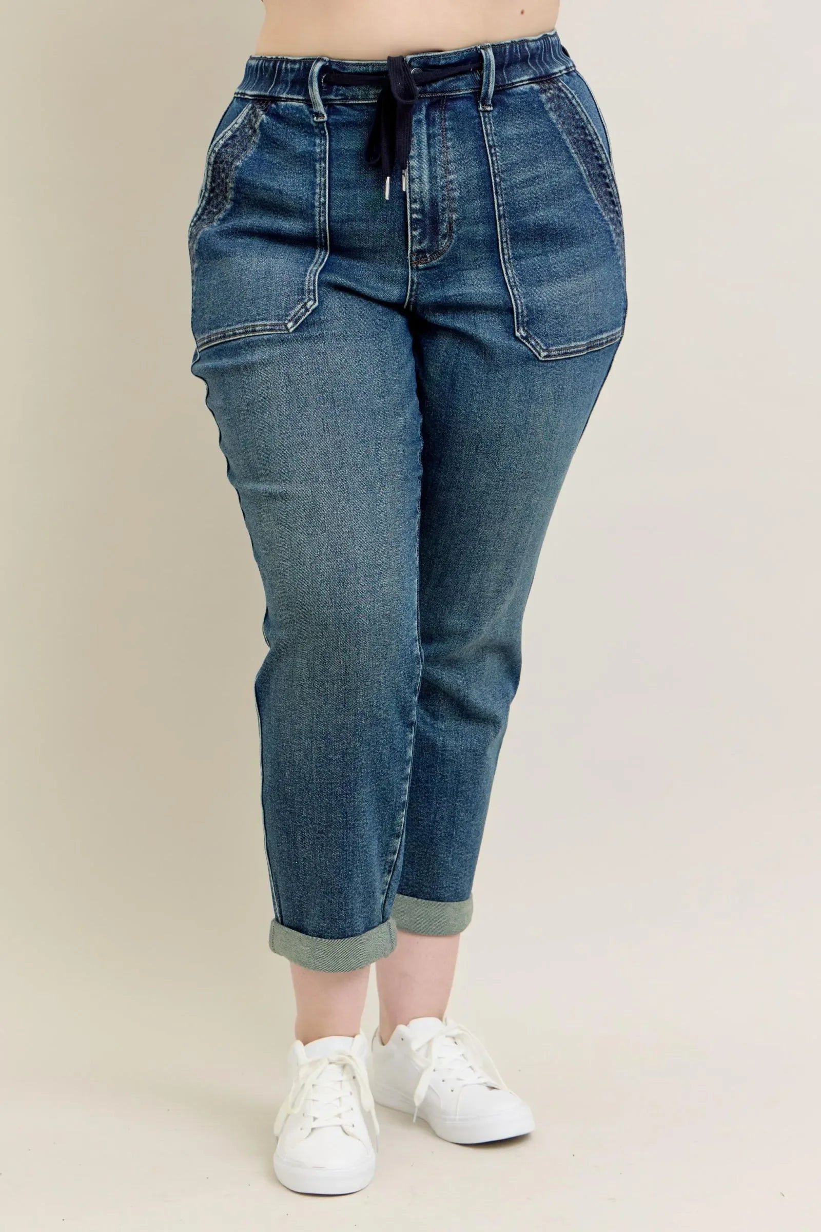 Vintage Wash Jeans w/ Drawstring Plus Size - Eva's Edition