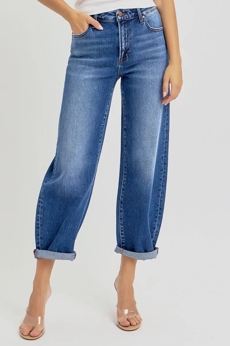 RISEN Full Size High Rise Crop Mild Barrel Jeans Plus Size - Eva's Edition