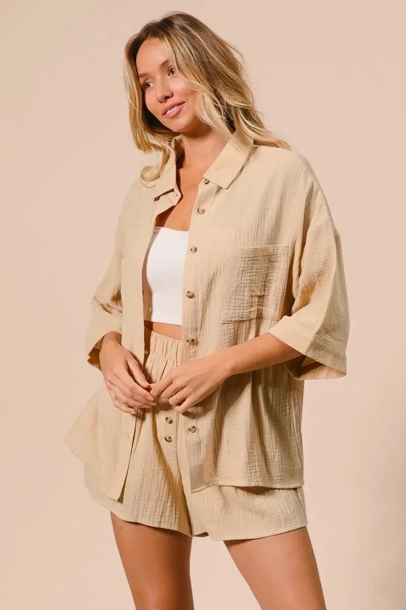 Crinkle Gauze Shirt and Short Set - Eva's Edition