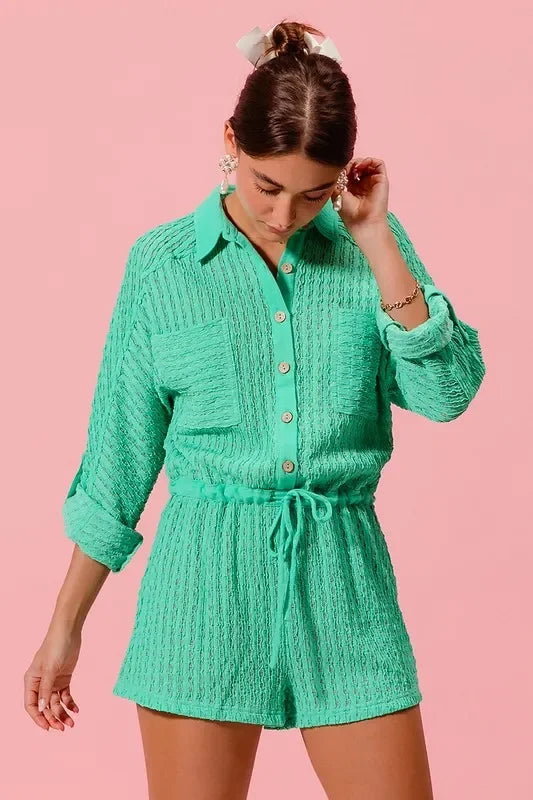 Textured Knit Button Front Romper - Eva's Edition