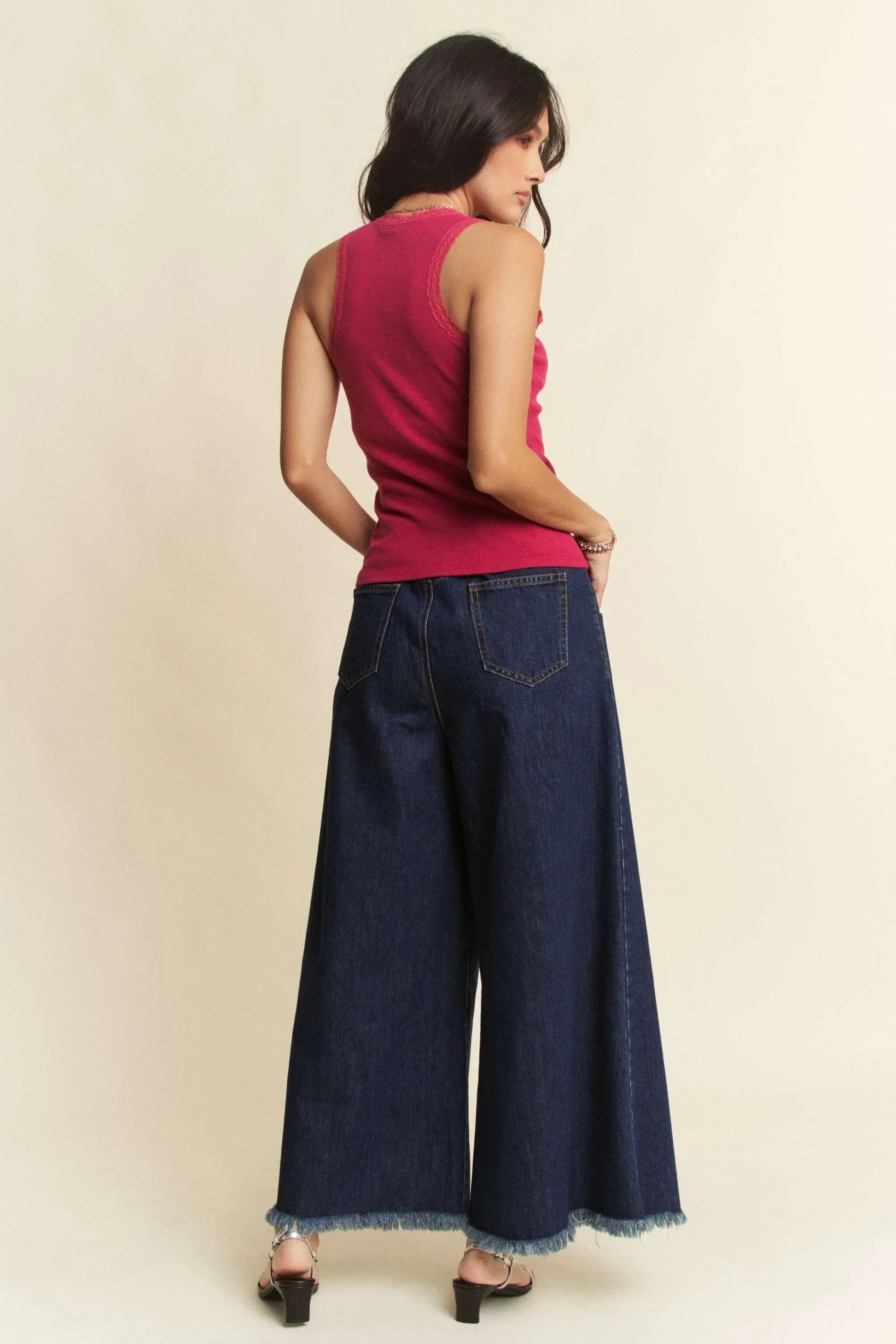Patch Pocket Wide Leg Culotte Jeans - Eva's Edition