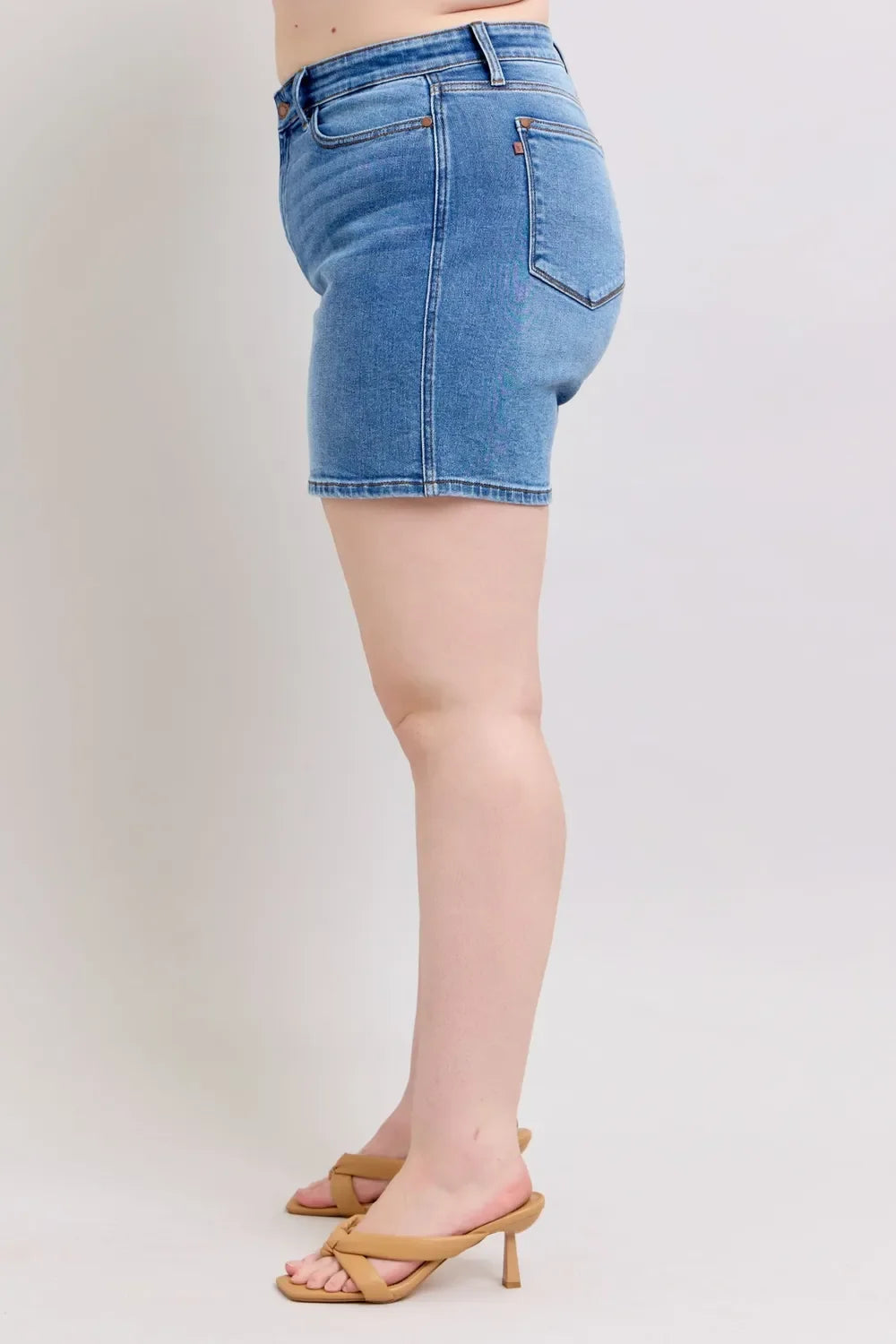2 Button Denim Shorts with Pockets Plus Size - Eva's Edition