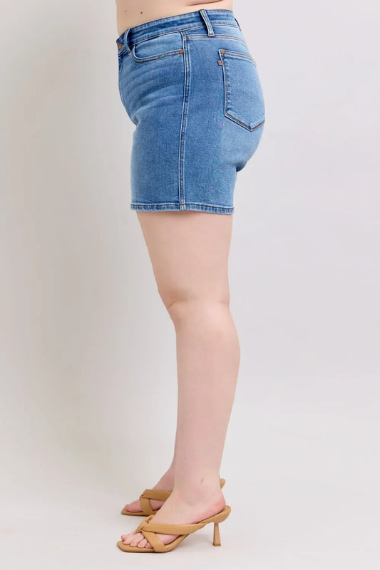 2 Button Denim Shorts with Pockets Plus Size - Eva's Edition