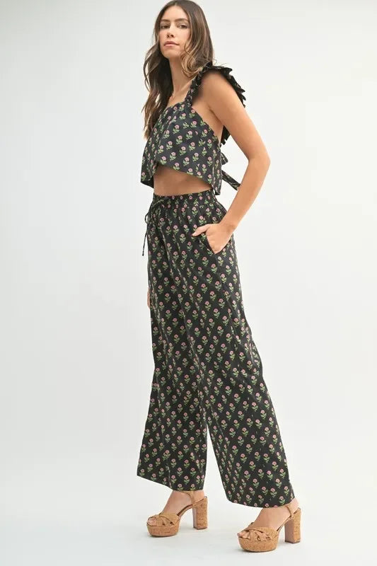 Floral Print Ruffle Top and Pants Set - Eva's Edition