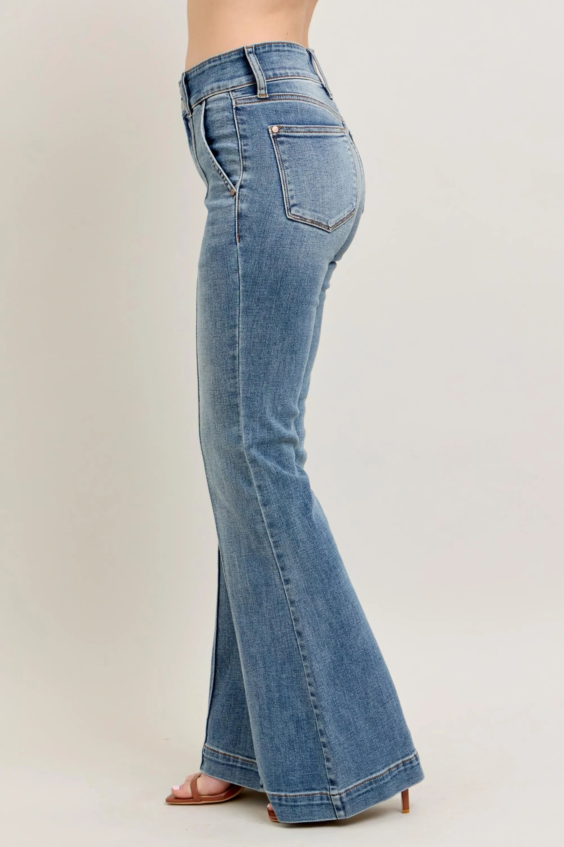 High-Waist Flare Jeans with Front Seam Detail - Eva's Edition