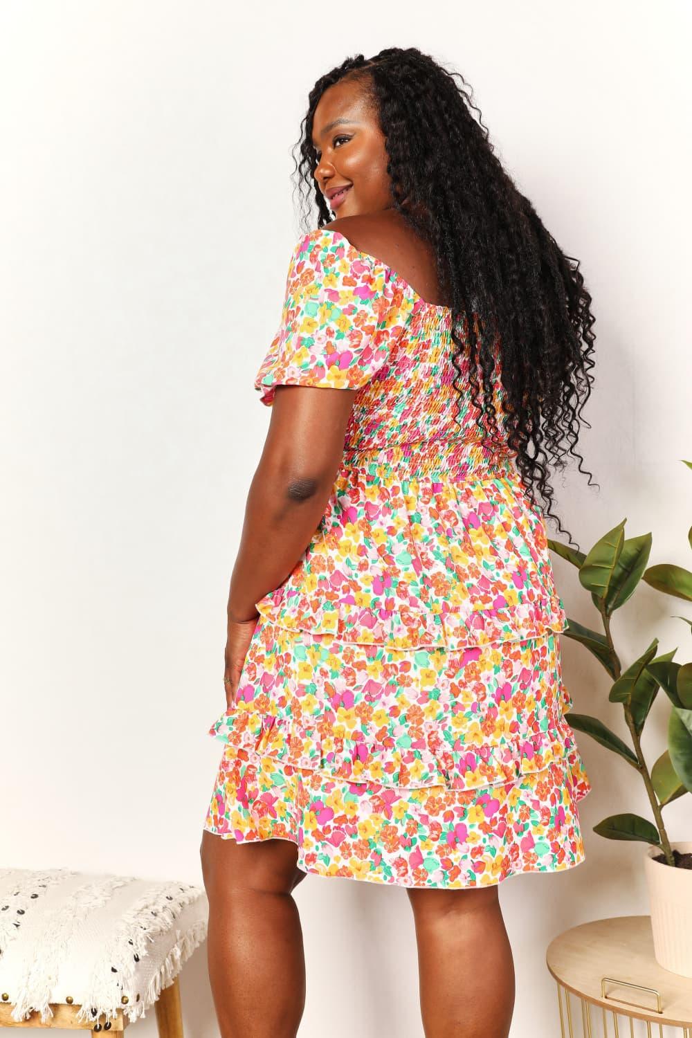Devine Smocked Sweetheart Neck Flounce Sleeve Mini Dress - Eva's Edition