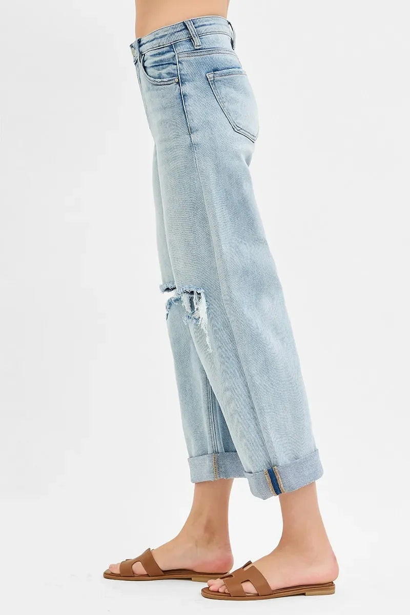 Mid Rise Fit Boyfriend Jeans with Cuff Plus Size - Eva's Edition