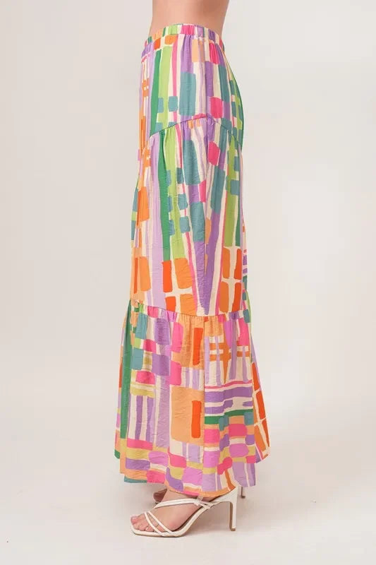 Asymmetric Geo Printed Tiered Maxi Skirt - Eva's Edition
