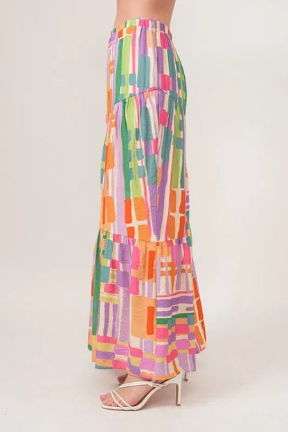 Asymmetric Geo Printed Tiered Maxi Skirt - Eva's Edition