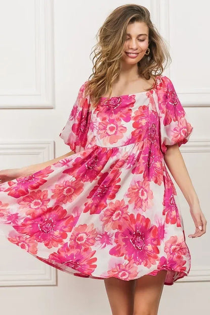 Square Neck Puff Sleeve Mini Dress - Eva's Edition