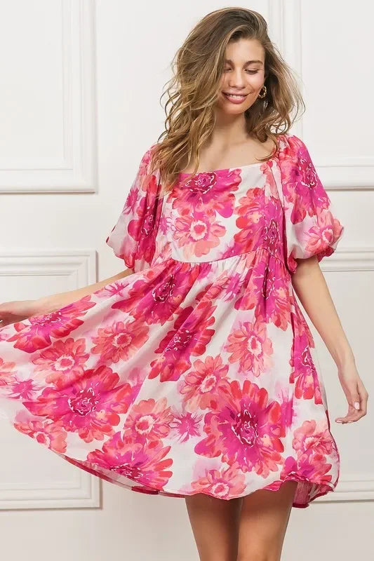 Square Neck Puff Sleeve Mini Dress - Eva's Edition