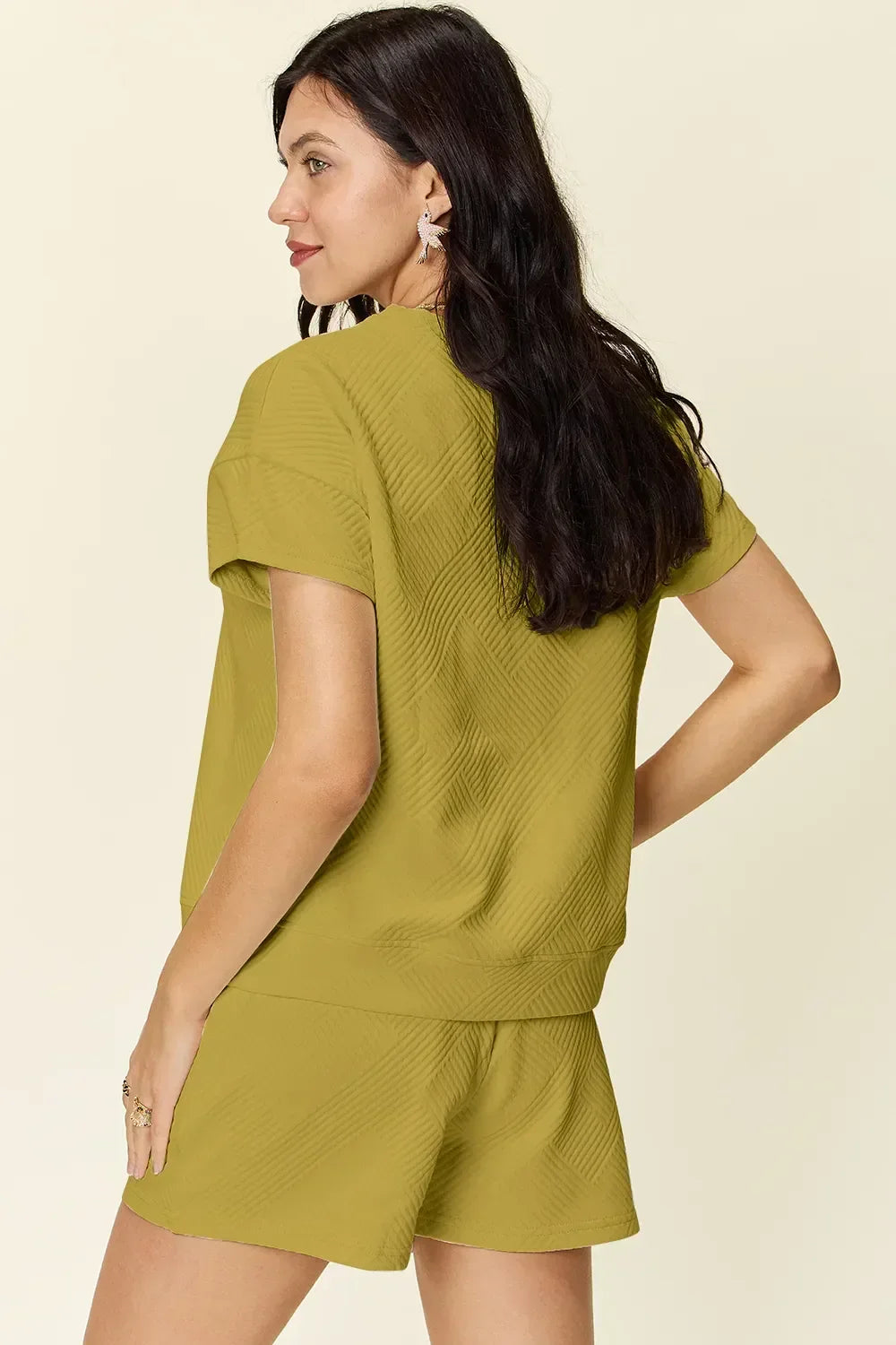 Textured Short Sleeve T-Shirt and Drawstring Shorts Set - Eva's Edition