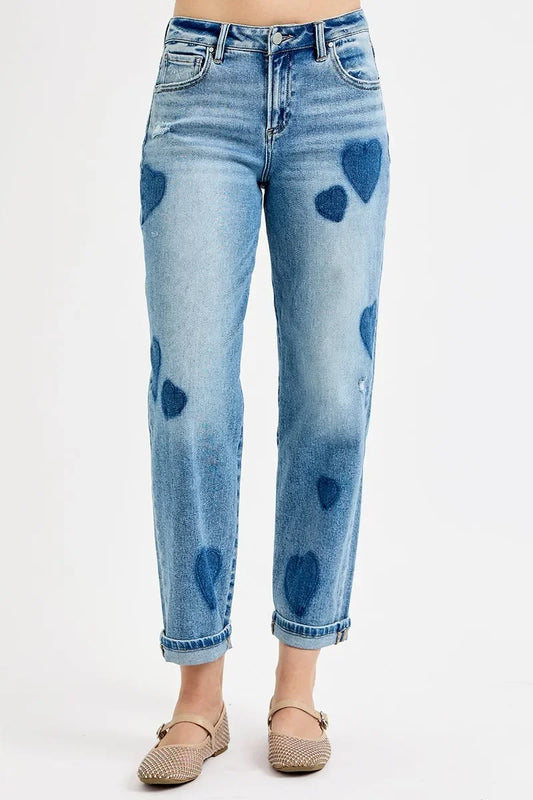 Mid Rise Fit-boyfriend Heart Shade Jeans Plus Size - Eva's Edition