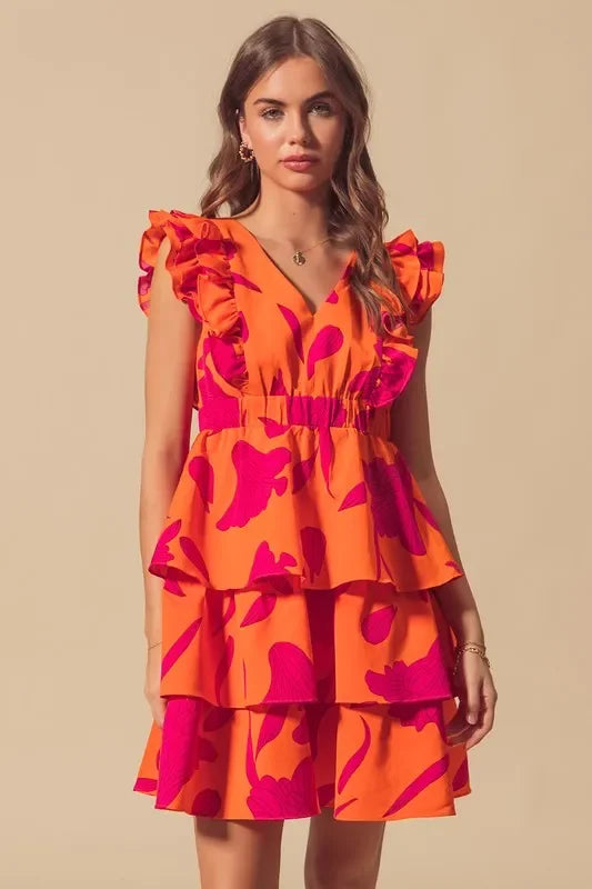 V Neck Layered Dress with Elasticized Waist - Eva's Edition