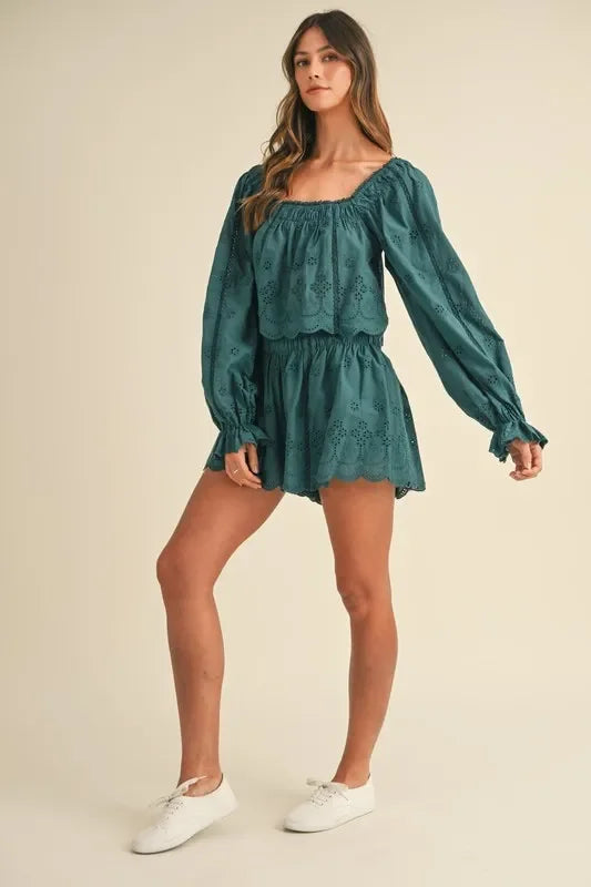 Embroidered Scalloped Lace Top and Short Set - Eva's Edition