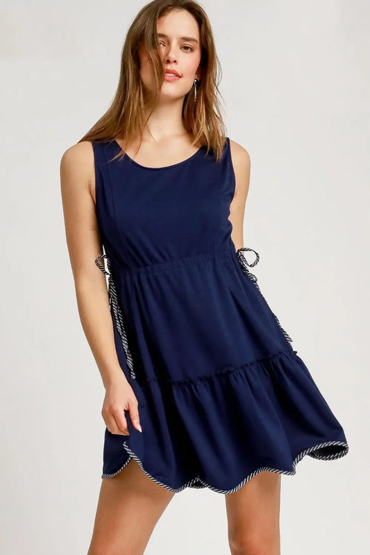 Frill Drawstring Waist Round Neck Mini Tank Dress - Eva's Edition