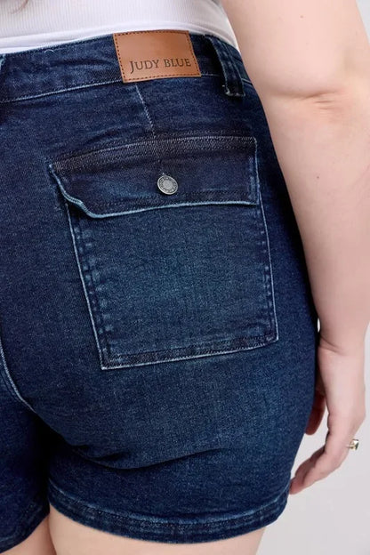 High Waist Back Flap Pocket Denim Shorts - Eva's Edition