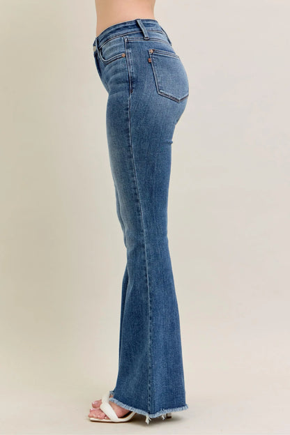 Vintage Wash Flare Jeans With Destroyed & Fray Hem - Eva's Edition