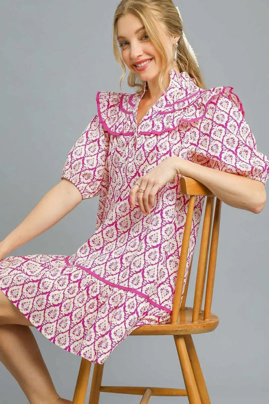 Ruffled Printed Puff Sleeve Mini Dress - Eva's Edition
