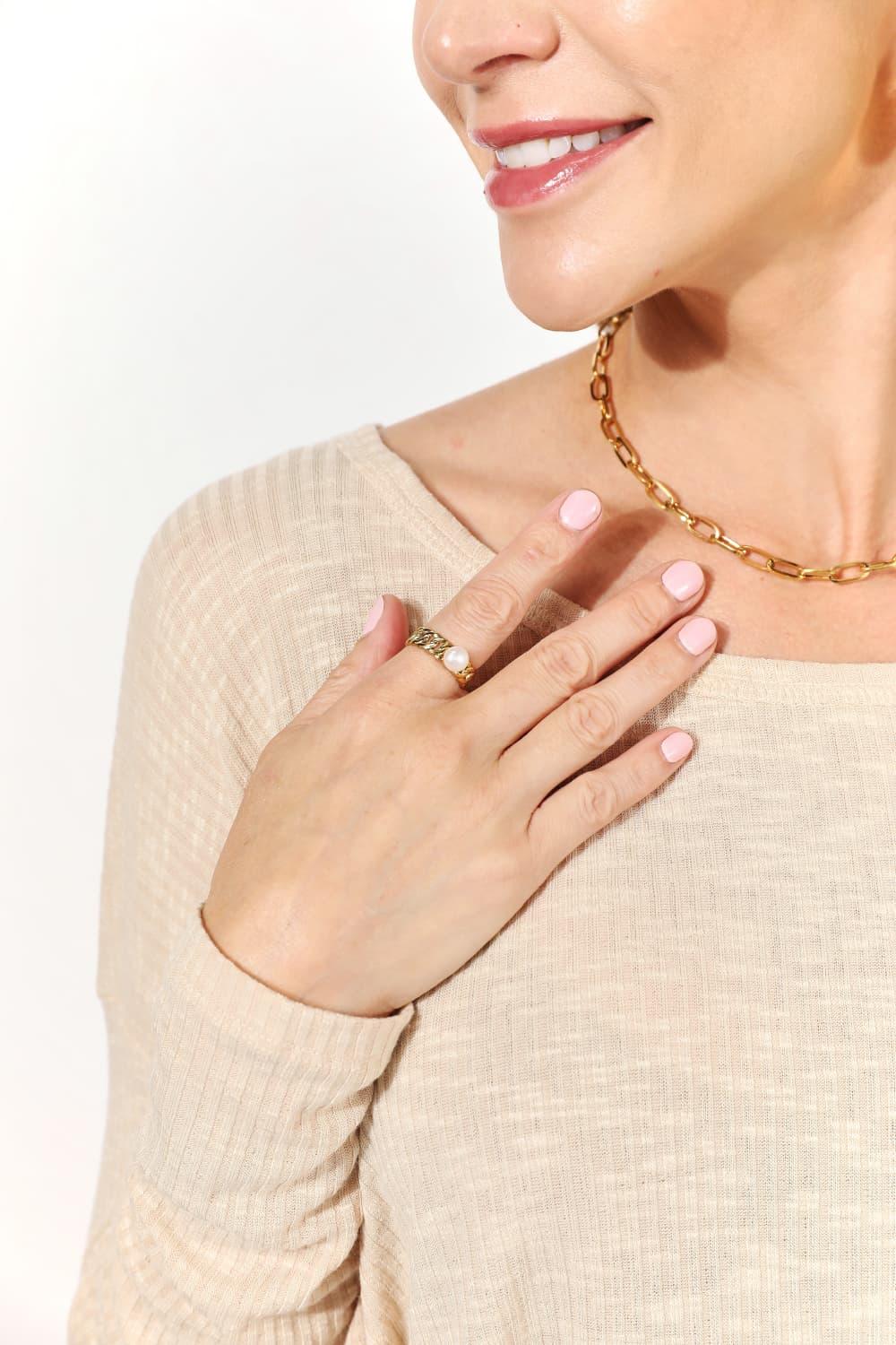 Pearl Stainless Steel Open Ring - Eva's Edition