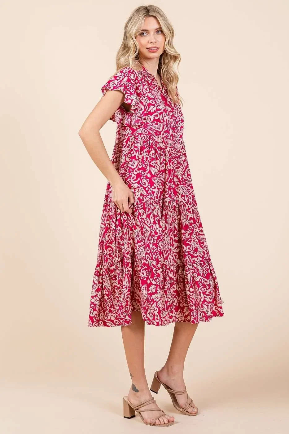 Abstract Print Ruffle Tier Midi Dress - Eva's Edition