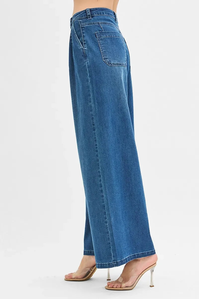 Mid Rise Fit Wide Leg Knit Denim Look Jeans - Eva's Edition