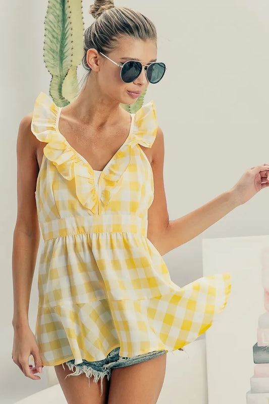 Sleeveless Check Plaid Peplum Top - Eva's Edition
