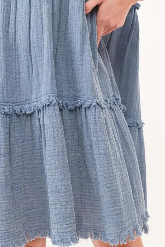 Frayed Detail Tiered Dress - Eva's Edition