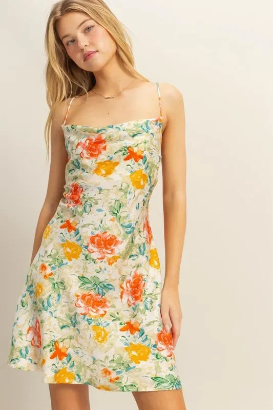 Cowl Neck Flirty Satin Mini Dress - Eva's Edition