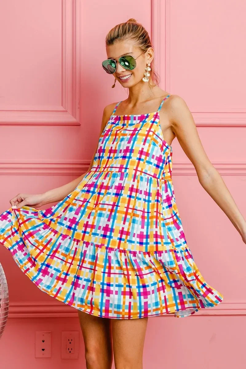 Colorfull Plaid Sleeveless Sun Dress - Eva's Edition