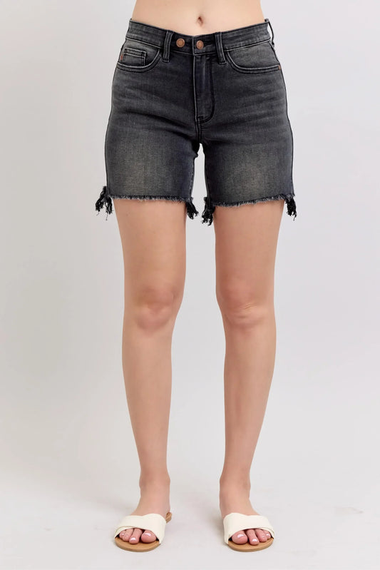 Long Cut Off 2 Button Dad Denim Shorts Plus Size - Eva's Edition